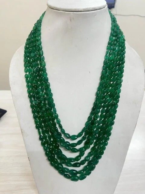 Multi-strand emerald bead necklace