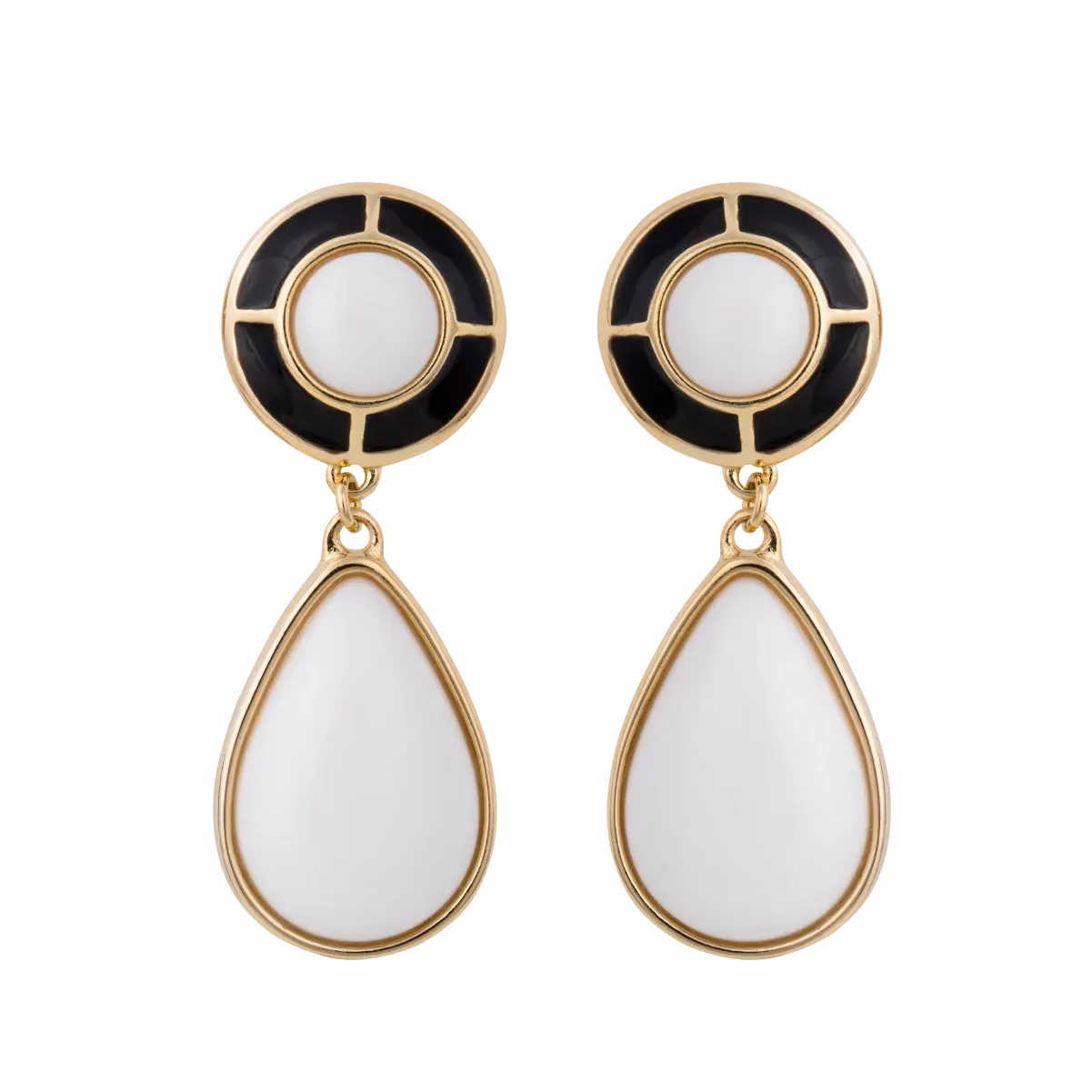 Gold and enamel drop earrings